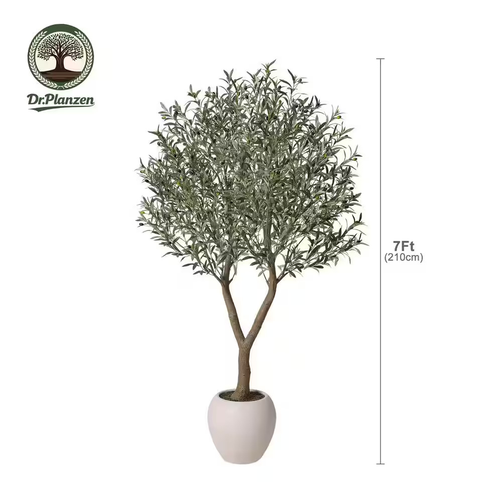 7 Ft. Artificial Olive Tree with White Planter, Fake Olive Silk Tree for Indoor