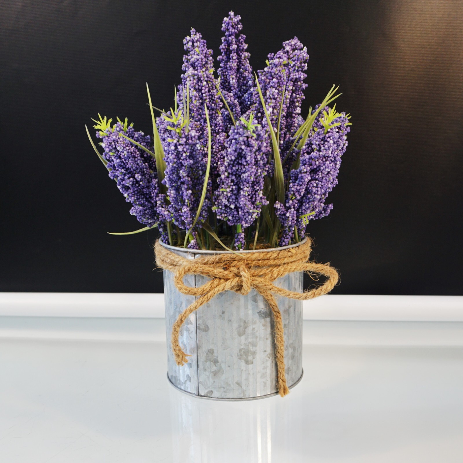 Artificial Lavender Flowers in Metal Tin Arrangment Farmhouse Decor 11 Inch
