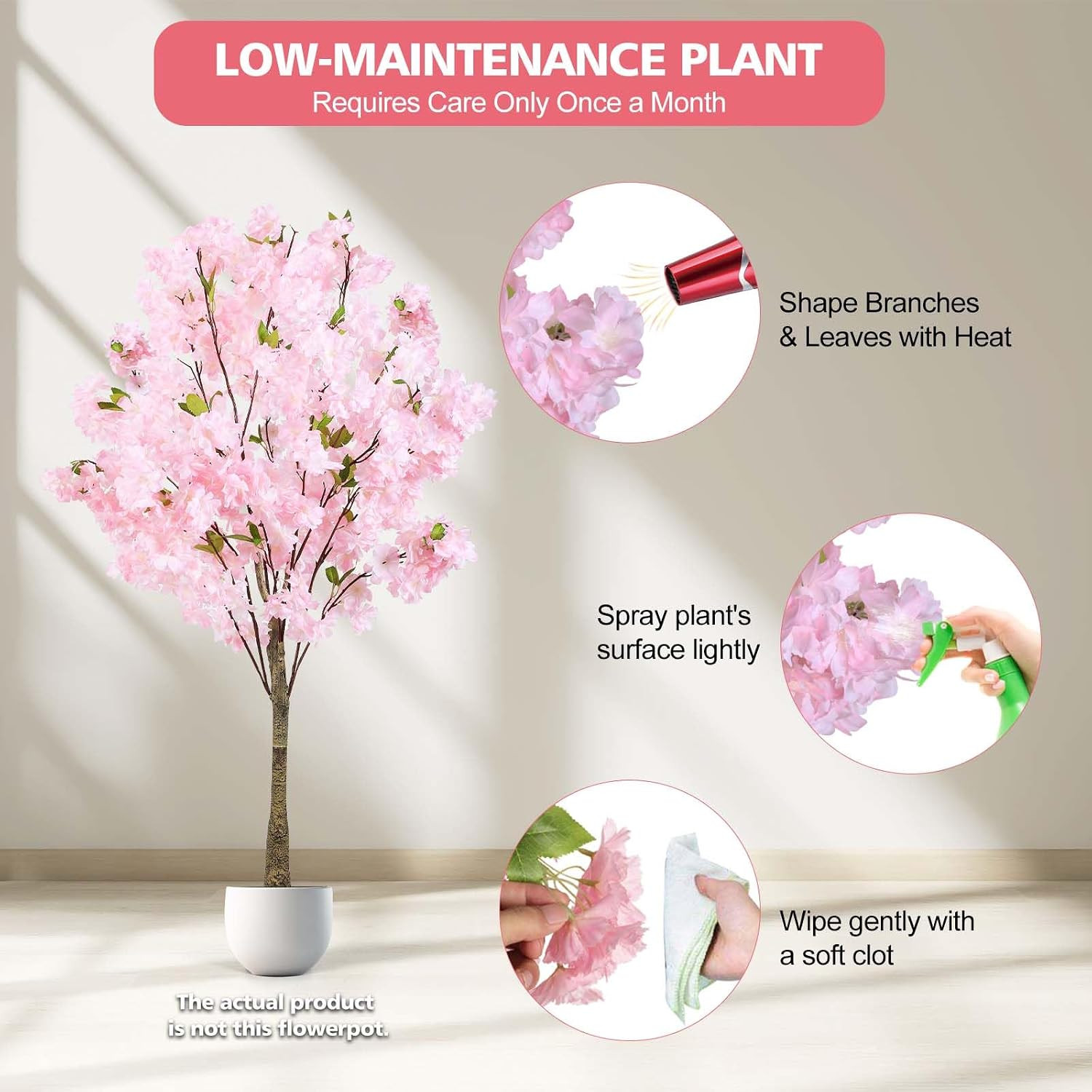 4FT Lifelike Pink Cherry Blossom Tree – Indoor/Outdoor Decorative Plant