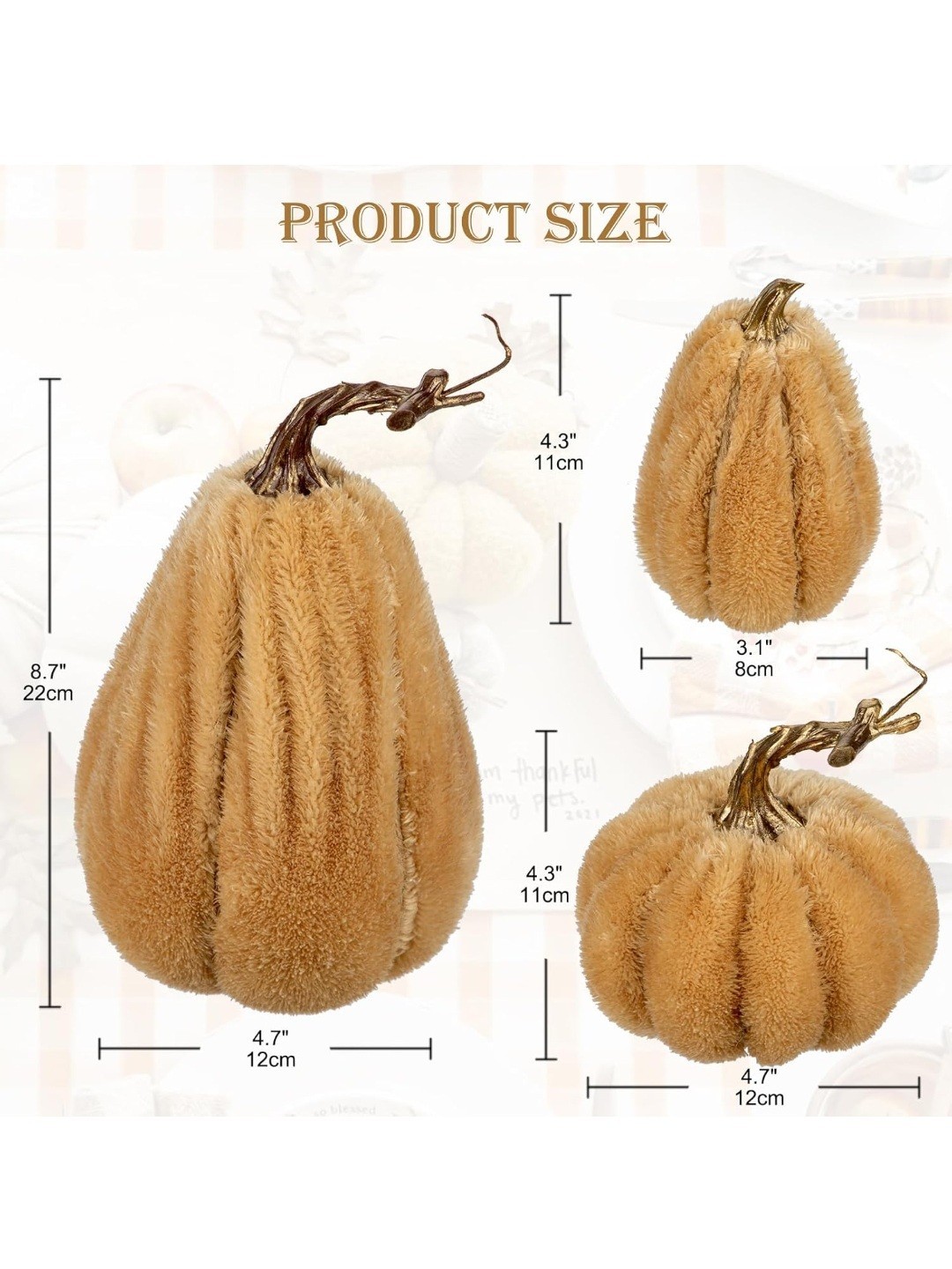 Set Of 3 Tan Faux Sherpa Pumpkins Small Fabric Pumpkins Mini Assorted Sizes