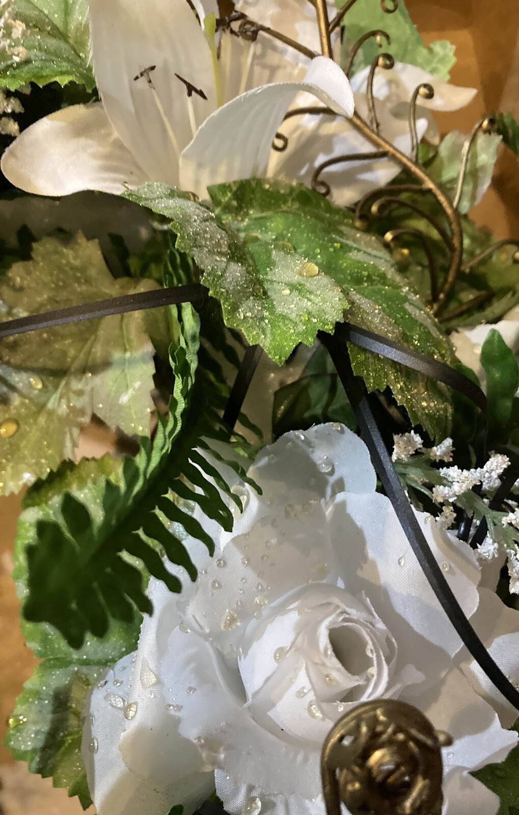 Nearly Natural Floral Wreath 18×18 Mix Of Lillie’s, Ferns , Add Your Own – New
