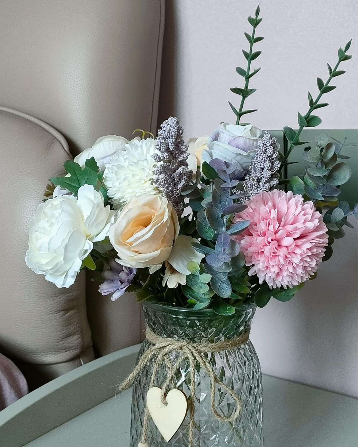 3 Pack Faux Peony Flowers with Vase for Home Decor & Centerpiece Table Decor