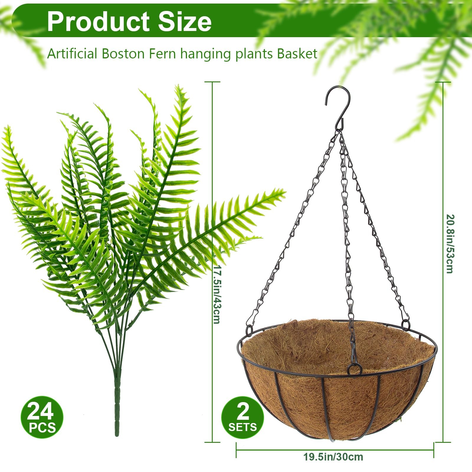 2 Pcs Fake Ferns Plant baskets,Artificial Hanging Plants, 2 Hanging Planters …
