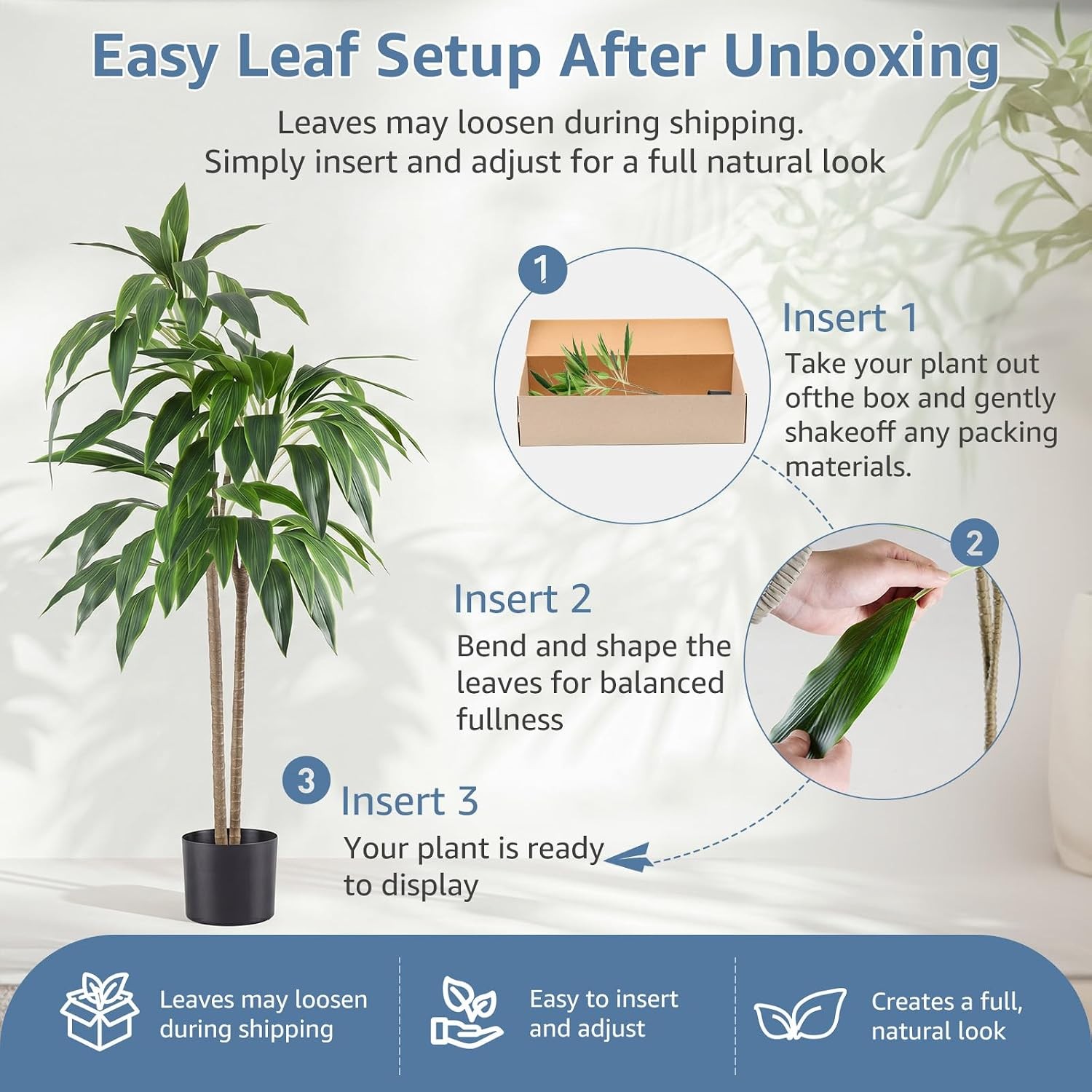 Artificial Realistic Faux Floor Plant with Lifelike Leaves in Black Planter Pot