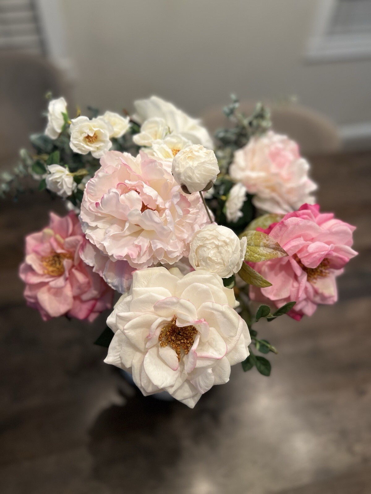 Realistic Artificial Flower Arrangement Silk Peony Rose Pink White High Quality