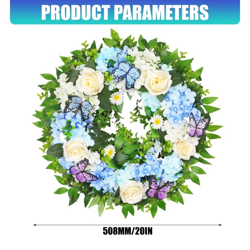 Realistic Artificial Hydrangea Flower Wreath for Front Door Wedding Party