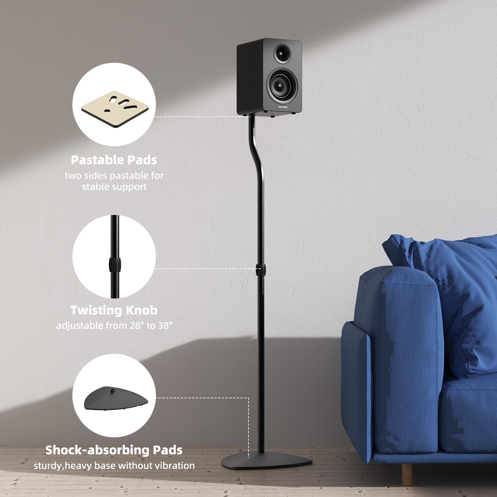 Universal Speaker Stands Pair, Satellite & Bookshelf Matte Black