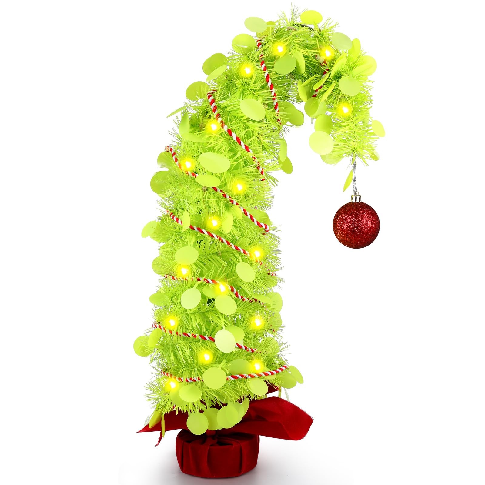 2.1 FT Whimsical Bendable Tabletop Christmas Tree Lime Green Curved Shape