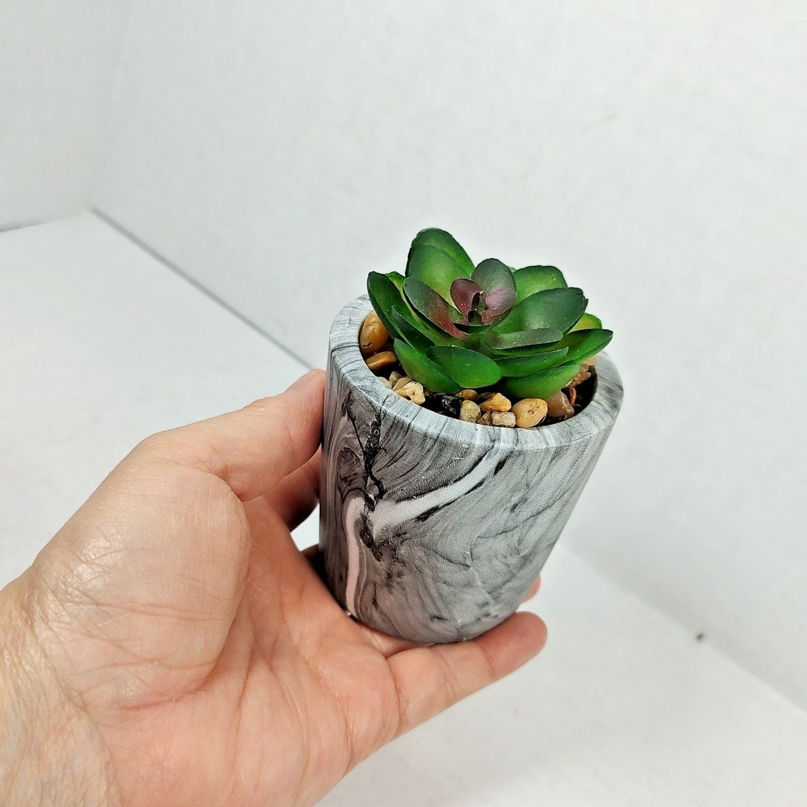 Mini Potted Plant Artificial Succulent Faux Marble 3.5″ x 3″ Mountain Crest