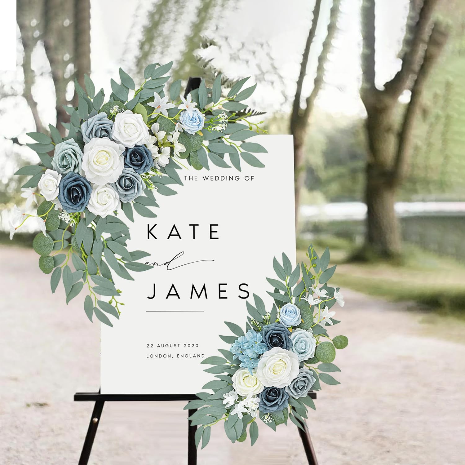 2 PCS Blue Wedding Arch Flower Swags Artificial Floral Reception Backdrop