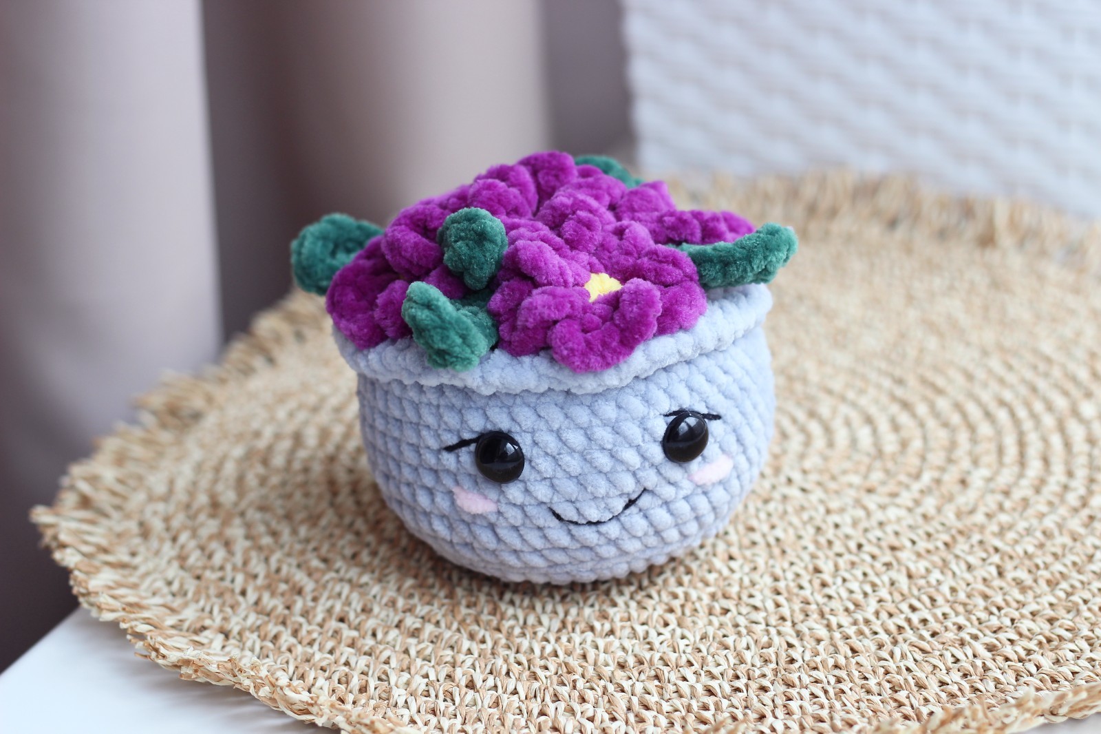Handmade Crochet Plush Violet in Pot – Soft Amigurumi Plant Toy, No-Water Decor