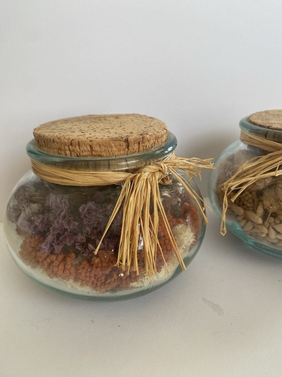Vintage Pier 1 One Rare Dried Flowers Glass Made Italy Cork Jar 1970 Decor Set 2