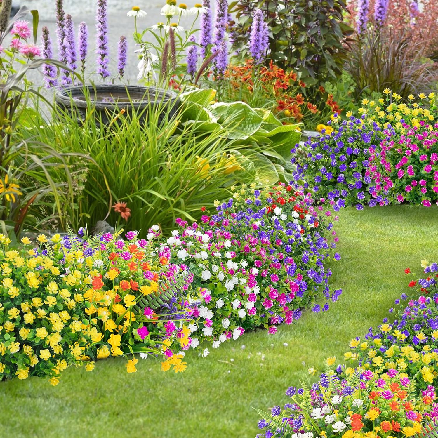20 Bundles Artificial Flowers for Outdoors, UV Resistant Faux Plants Outdoor Ind