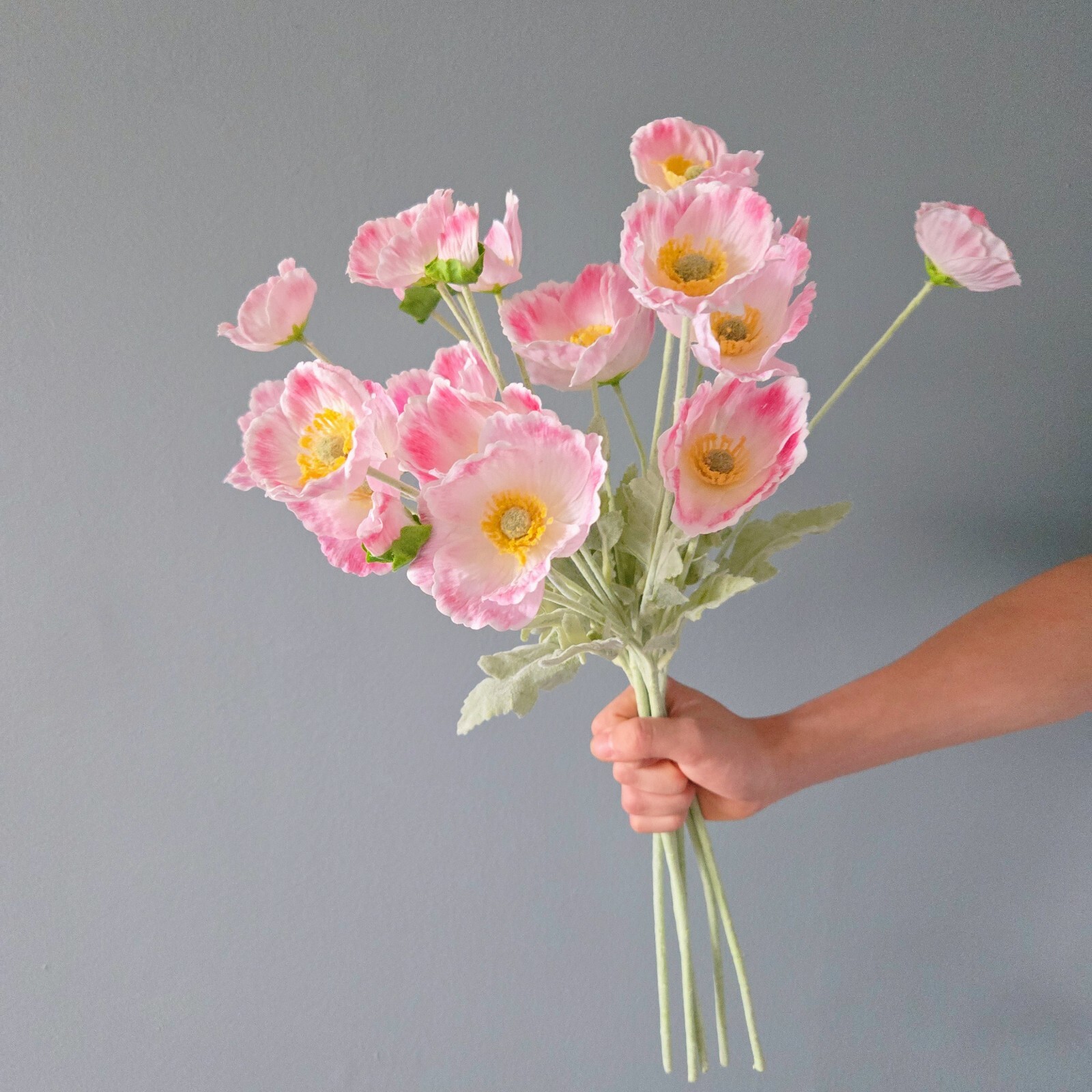 6-Piece Artificial Poppy Bouquet – Realistic silk frost 25.2”pink white