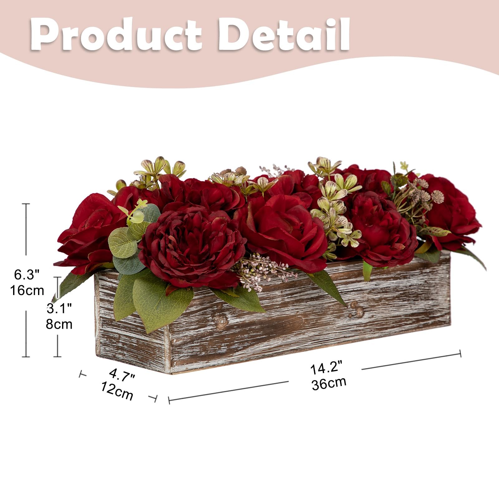 Flower Arrangement with Wooden Vase 14″ Artificial Flowers in Pot – Fake Flow…