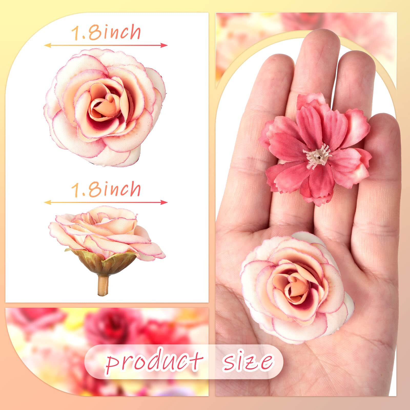 80PCS Faux Flower Heads Mini Artificial Peony Daisy Rose for Wedding Crafts