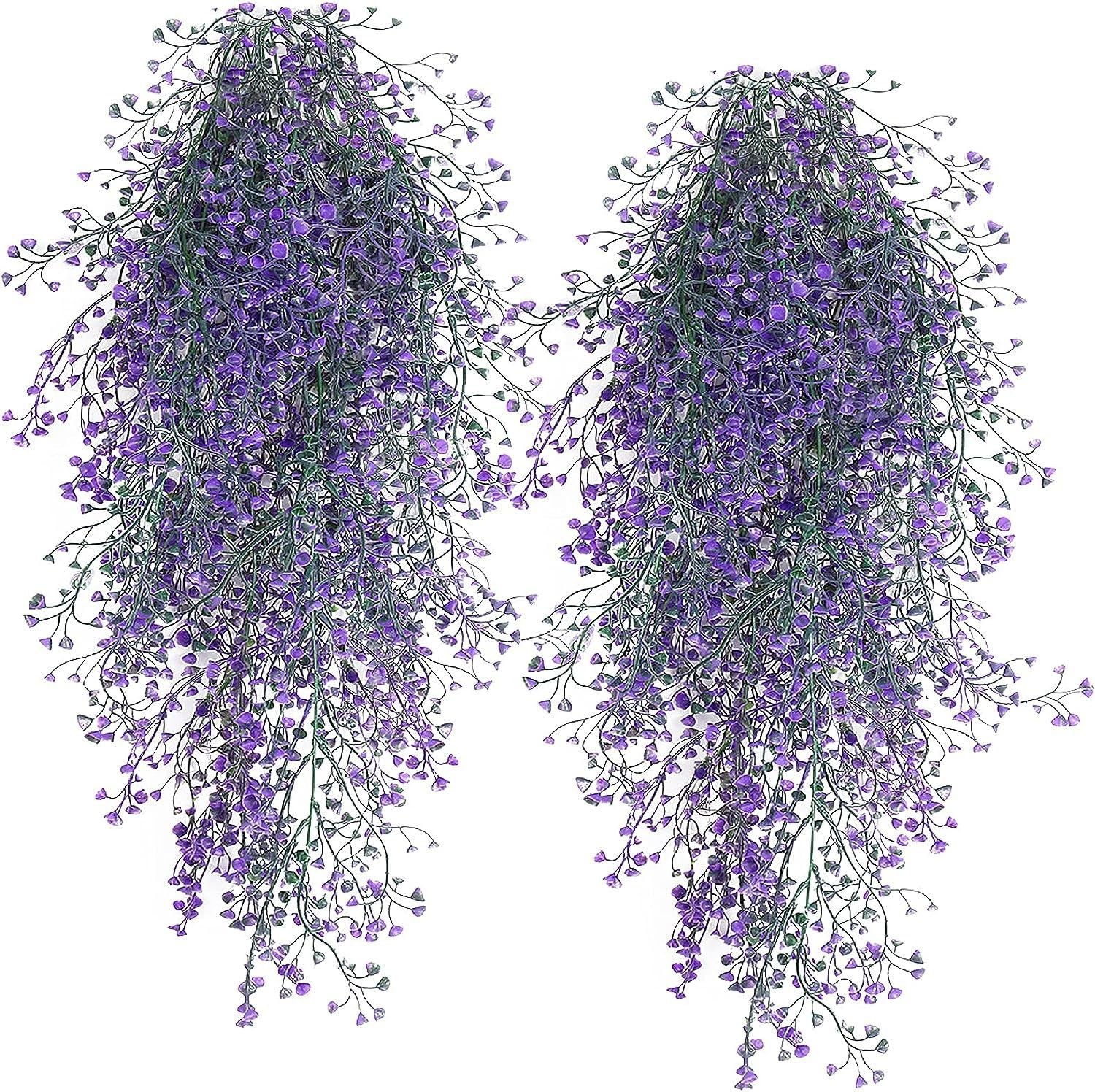 Artificial Hanging Purple Flowers 8pcs, Fake Silk Bell Orchid Vines, UV Resis…