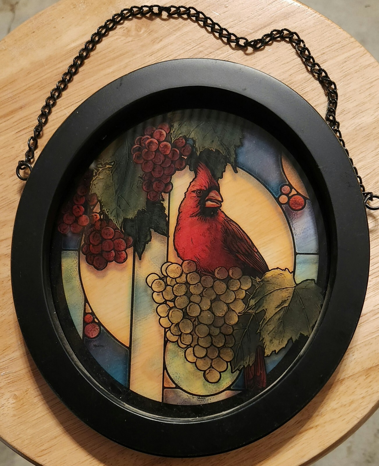 Wild Wings Cardinal Grape Vine Stained Glass Window Hanging