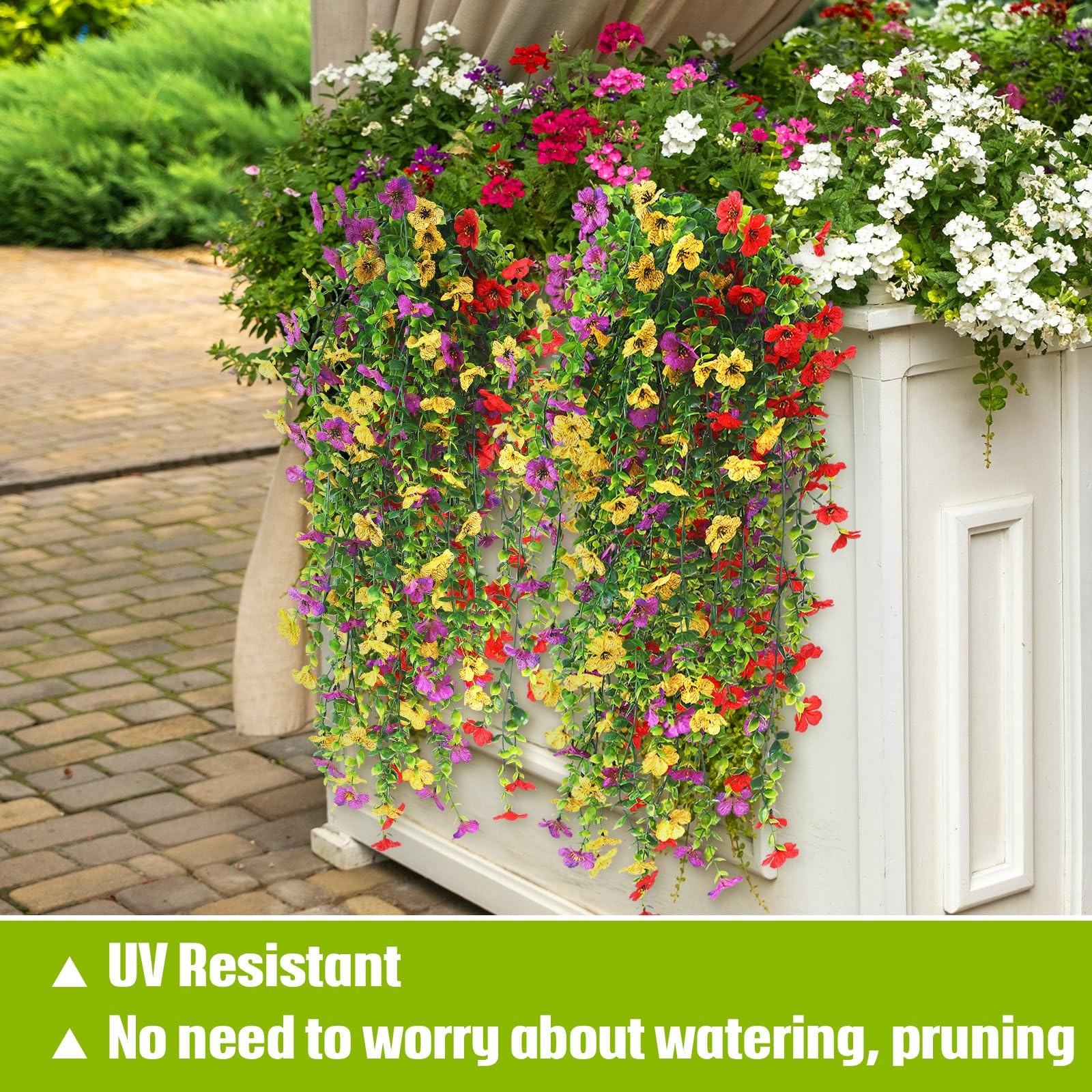 6 Pcs Spring Artificial Hanging Flowers Outdoor Faux Silk Mum Plant Decor Vio…