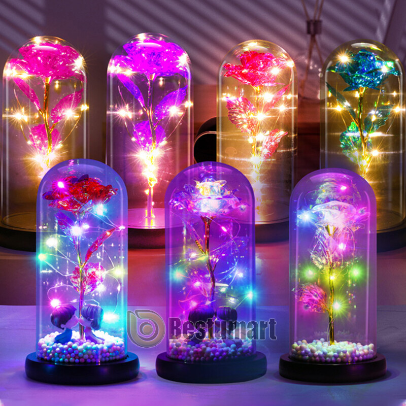 Rose LED Light Glass Gift for Wife Women Her Christmas Girlfriend Birthday Lover