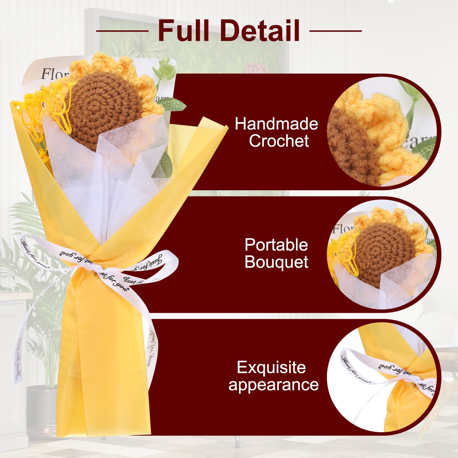 Crochet Flowers Bouquet Handmade Knitted Bouquet Sunflower Yellow
