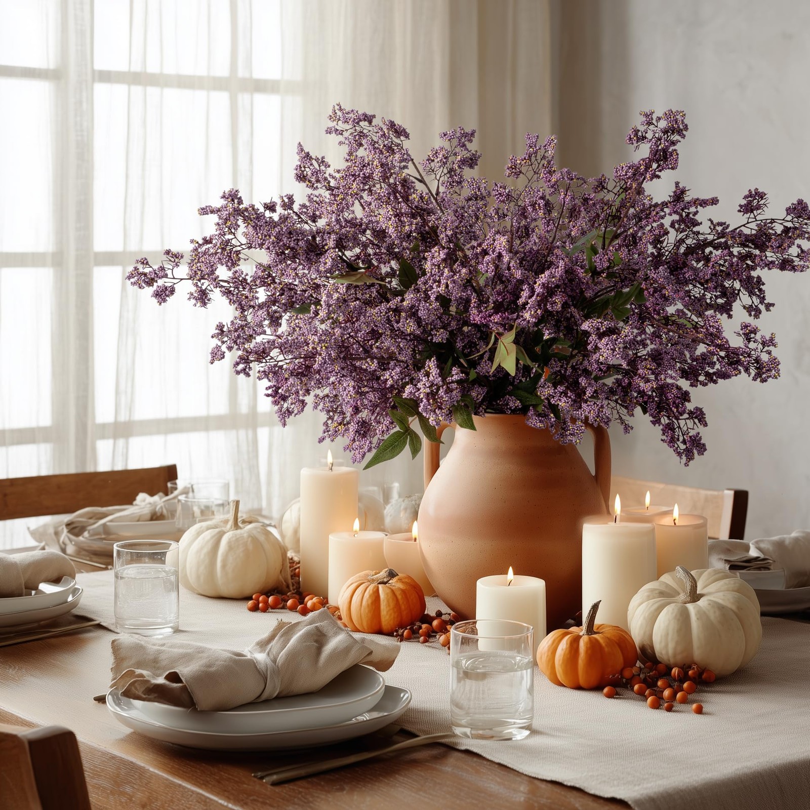 3Pcs Purple Artificial fall stems for Vase, 43 Inch faux stems realistic, , R…