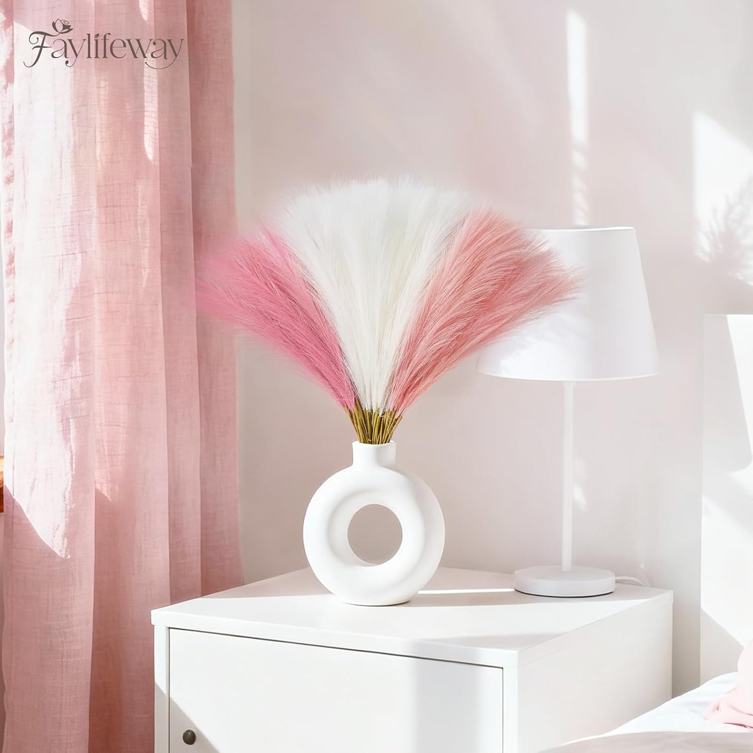 50pcs Pampas Grass 17in for Living Room Decor, Blush Pink Pampas Grass Decor,…