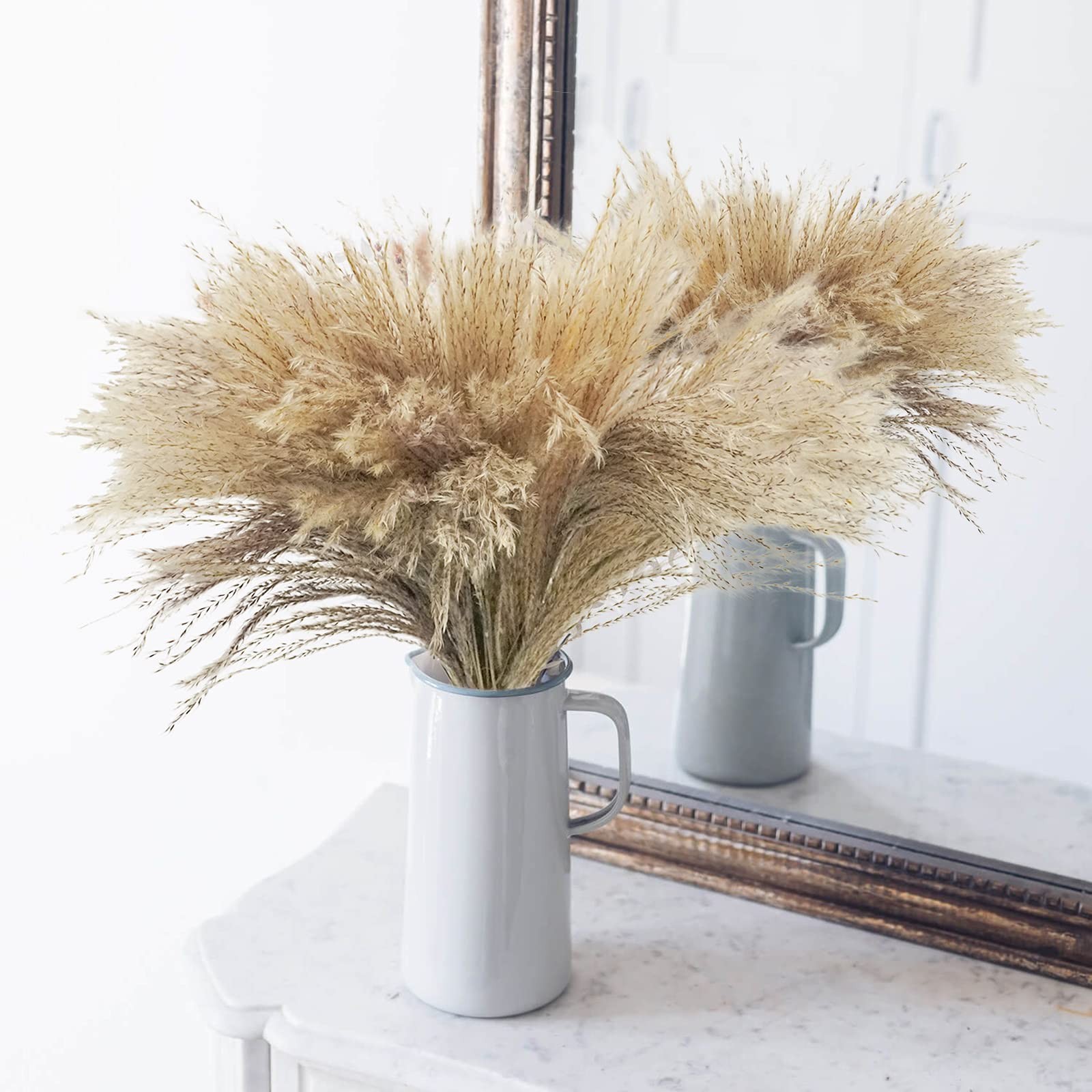 100Pcs Natural Dried Pampas Grass Plume 17inch Tall Dried Flowers Large Faux …