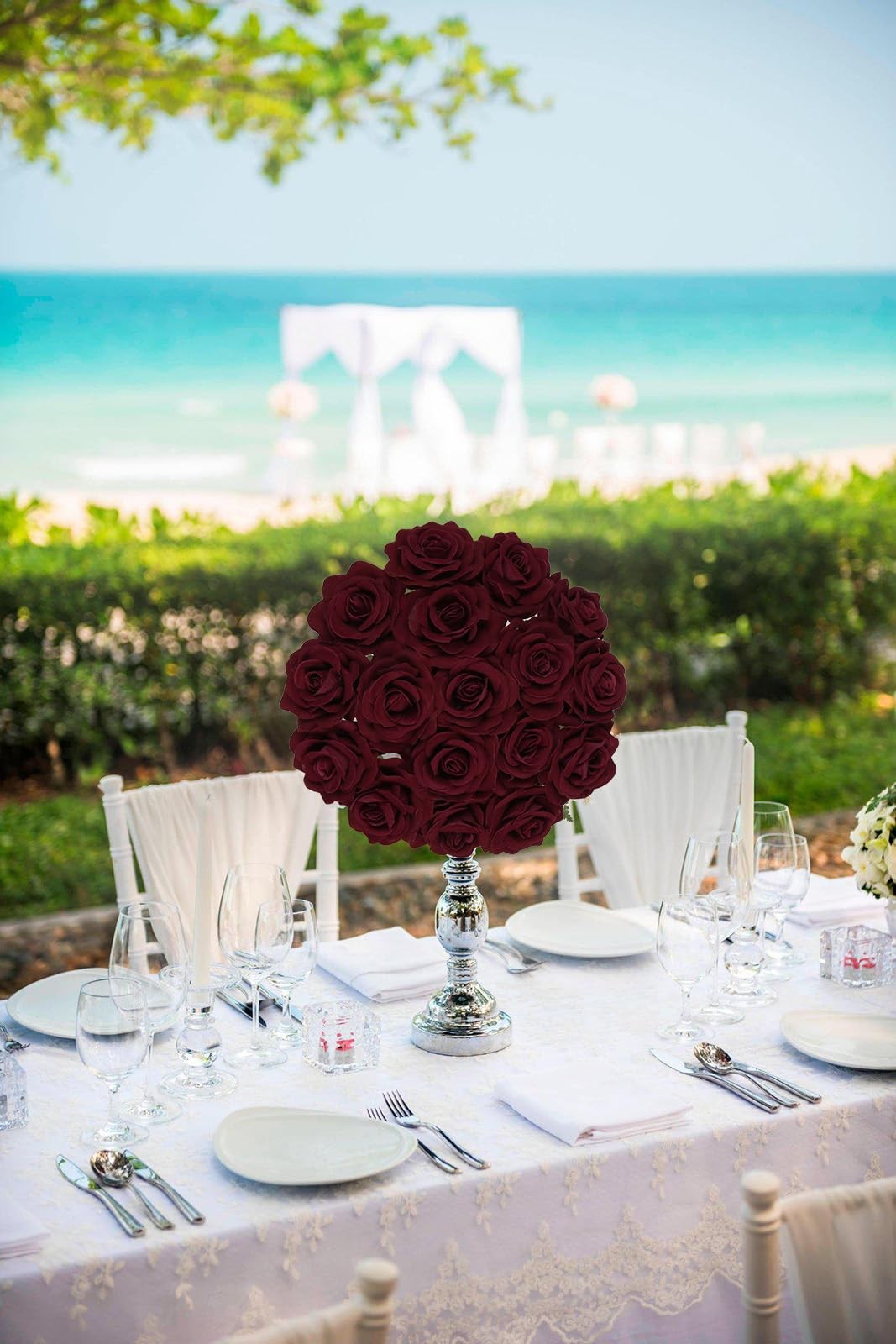 25 PCS Burgundy 2.75 Inch Velvet Rose Artificial Flower Heads Real Look Fake