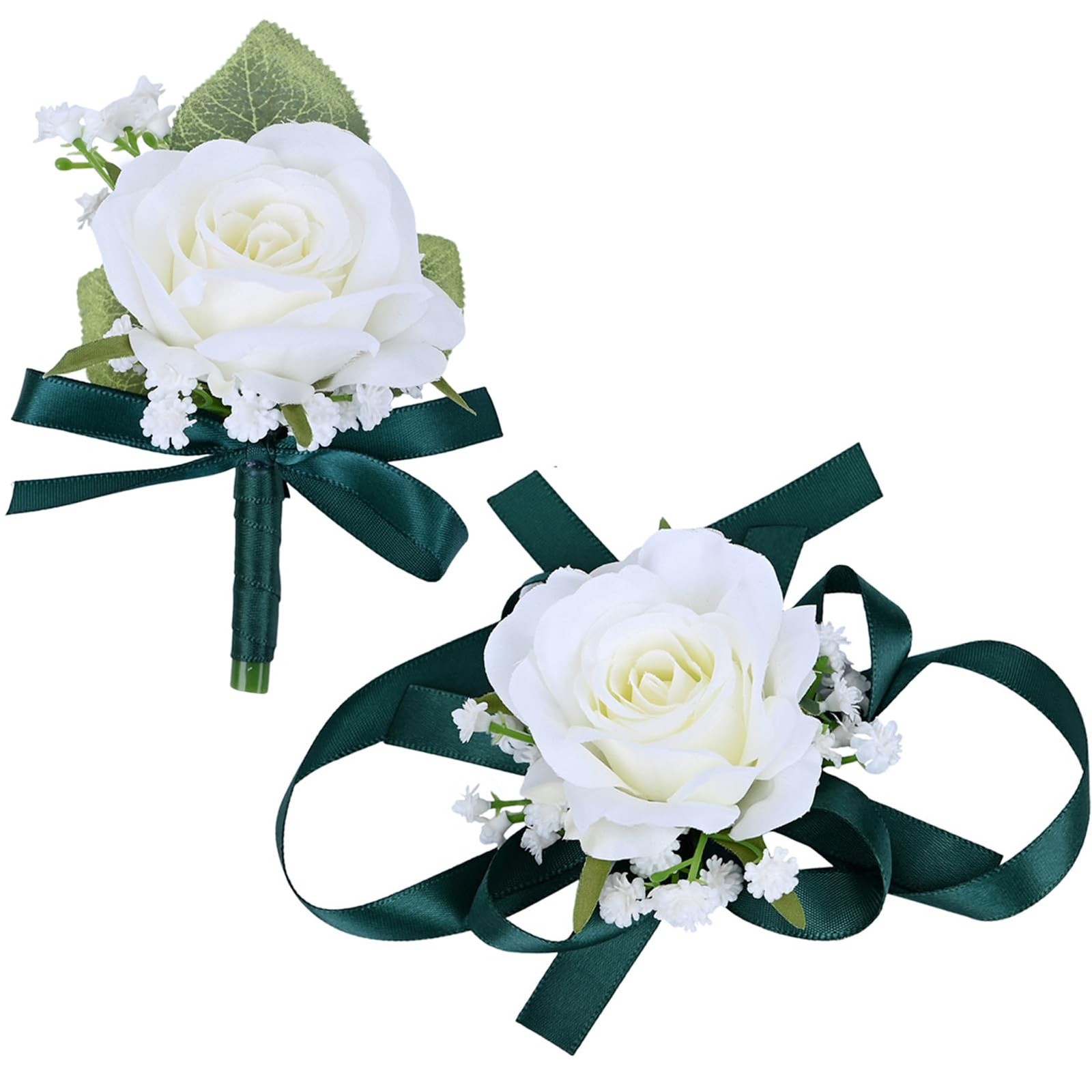 2 Pieces Homecoming Party Prom Artificial Wrist Corsage and Boutonniere Set, …