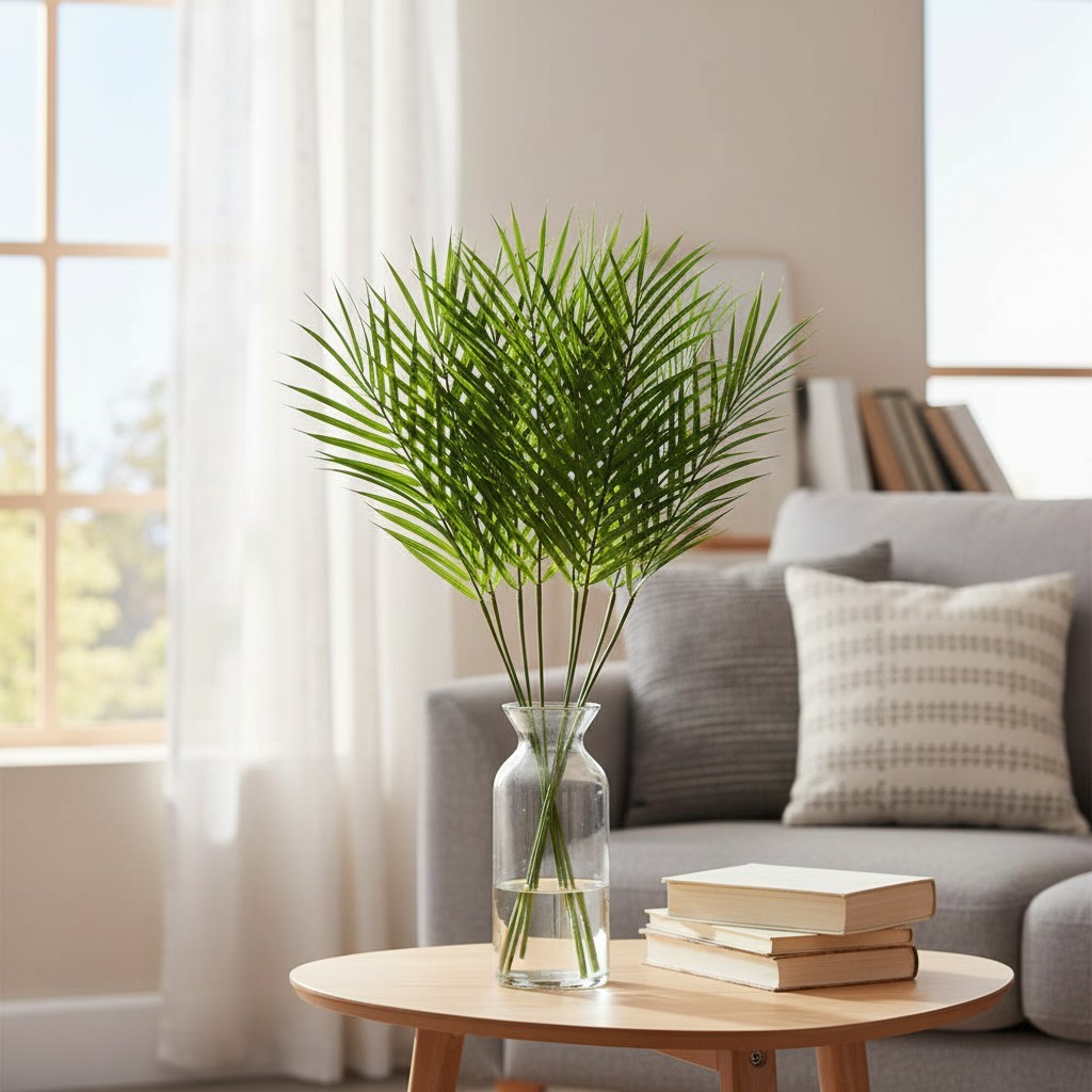 8 Pcs Artificial Areca Palm Leaves Stems Greenery Tropical Palm Tree Leaves Plan