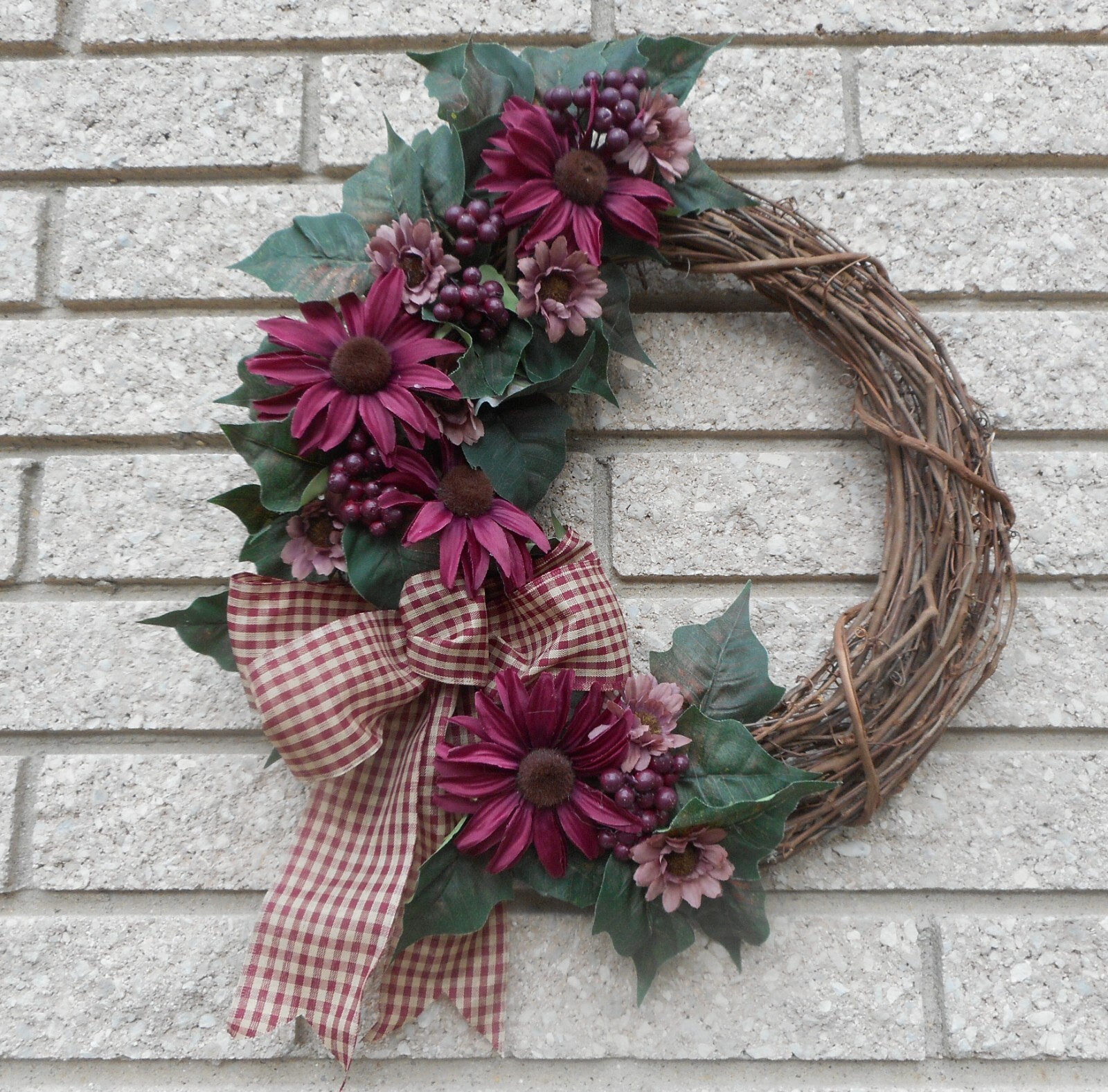 16″ Burgundy Sunflower Berry Mini Sunflower Fall Floral Grapevine Wreath