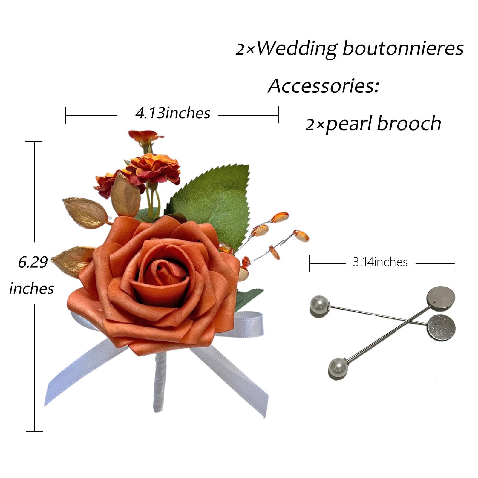 Burnt Orange Boutonniere for Men Wedding Set of 2,Groom and Best Man Boutonni…
