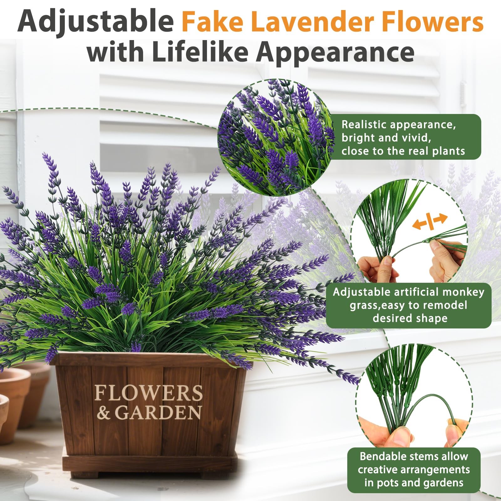 Faux Lavender Plants 14.5″ Height, 32 Bundles UV Resistant – Outdoor Garden