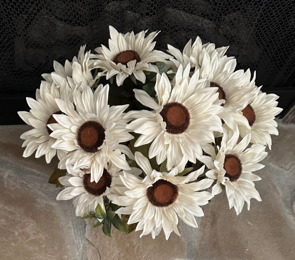 FALL Farmhouse Centerpiece by Harvest Decor WHITE SUNFLOWERS ARRANGEMENT NWT