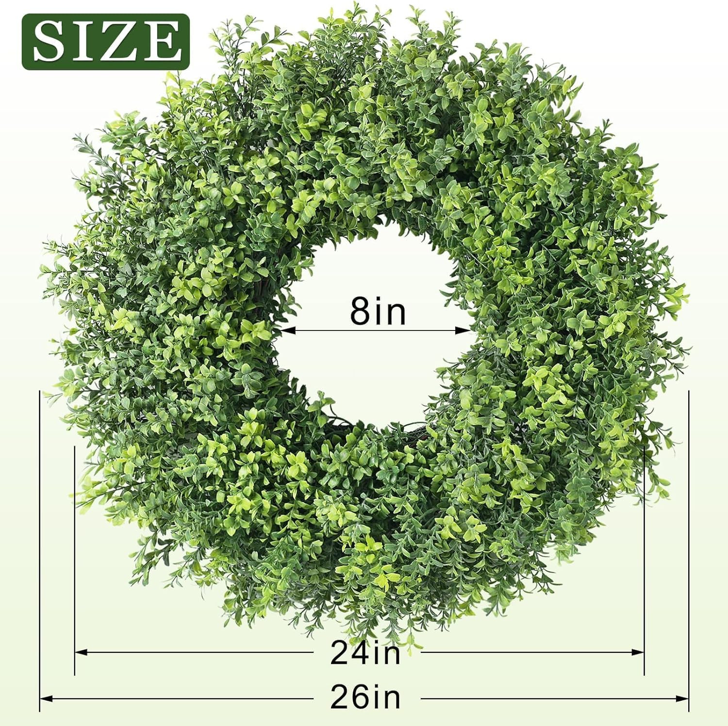 26″ Artificial Boxwood Wreath for Front Door – Faux Small Leaf Boxwood Plant, Sp