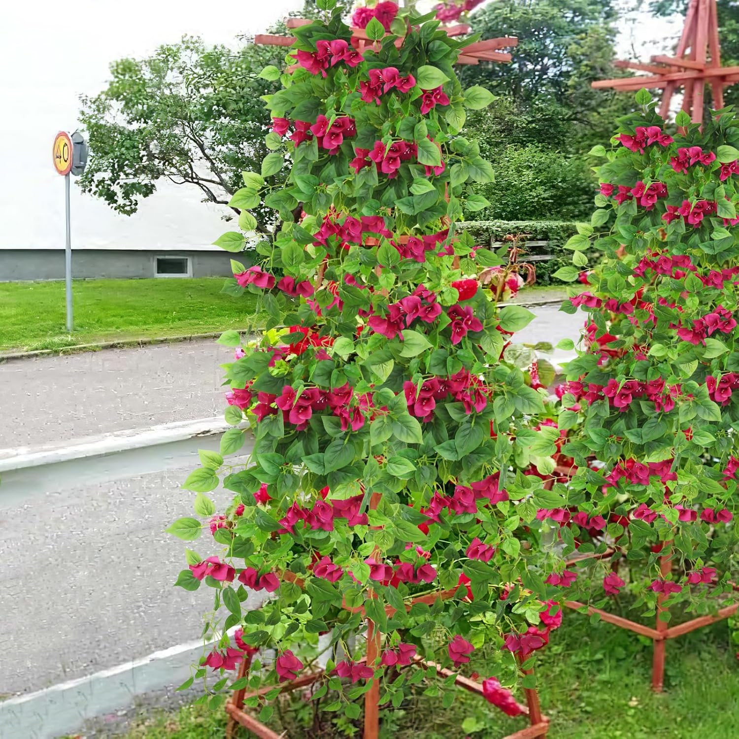 2 Pcs Artificial Hanging Flowers for Outdoors Bougainvillea Artificial Vines Ros