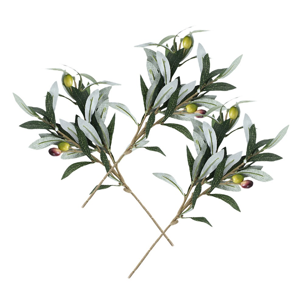 3 Pcs Artificial Olive Branches Faux Greenery Plastic Plant Accessory for Home