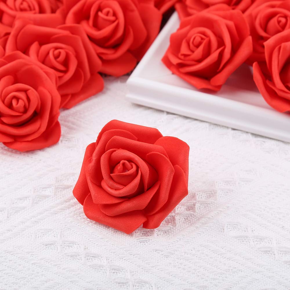 100 Pcs 3 Inch Red Rose Artificial Flower Heads for DIY Crafts Wedding Bouquets