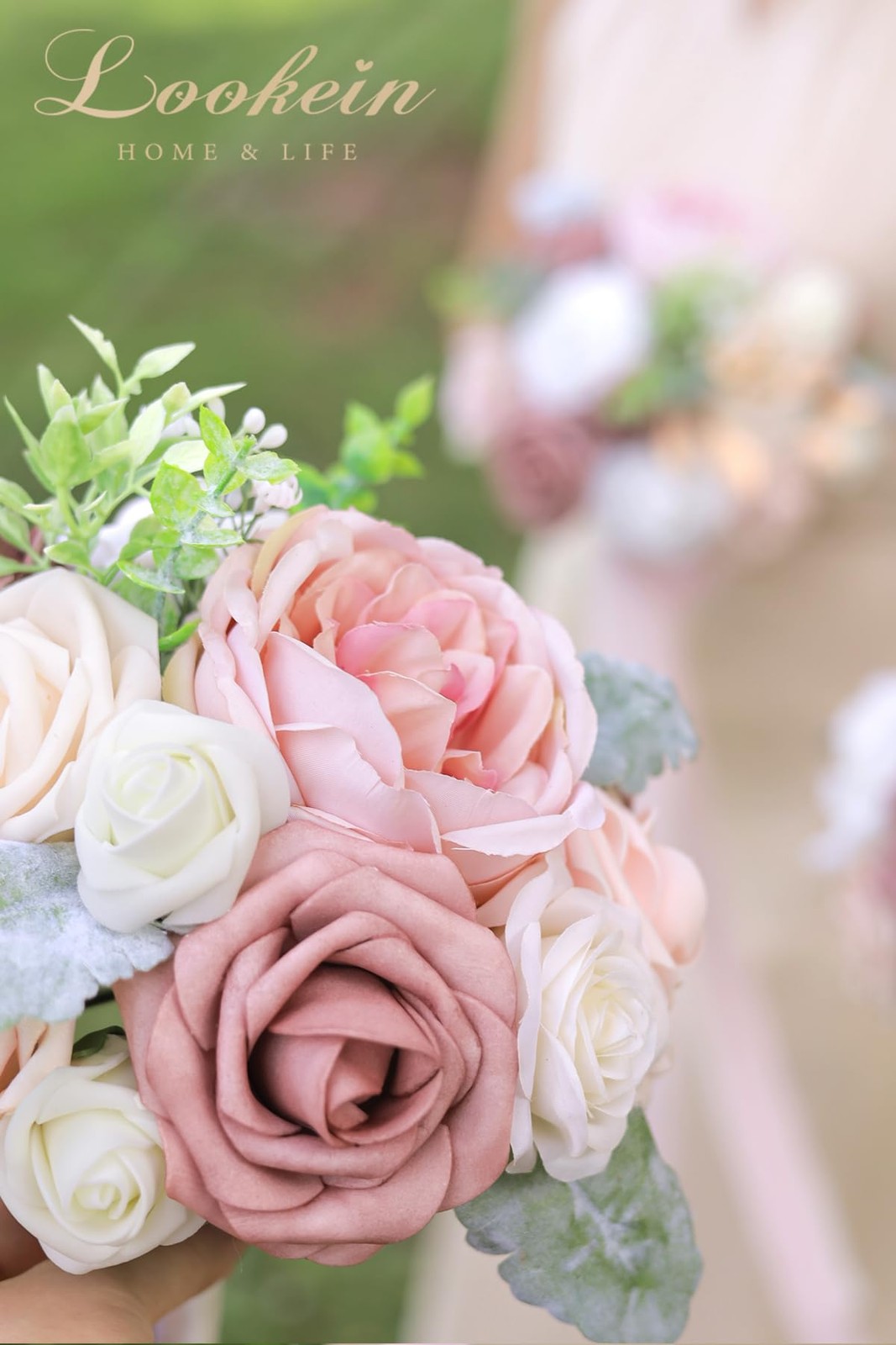 Bridesmaid Bouquet Set of 4 Boho Wedding Bouquet 7-Inch Fake Flower Bouquet f…