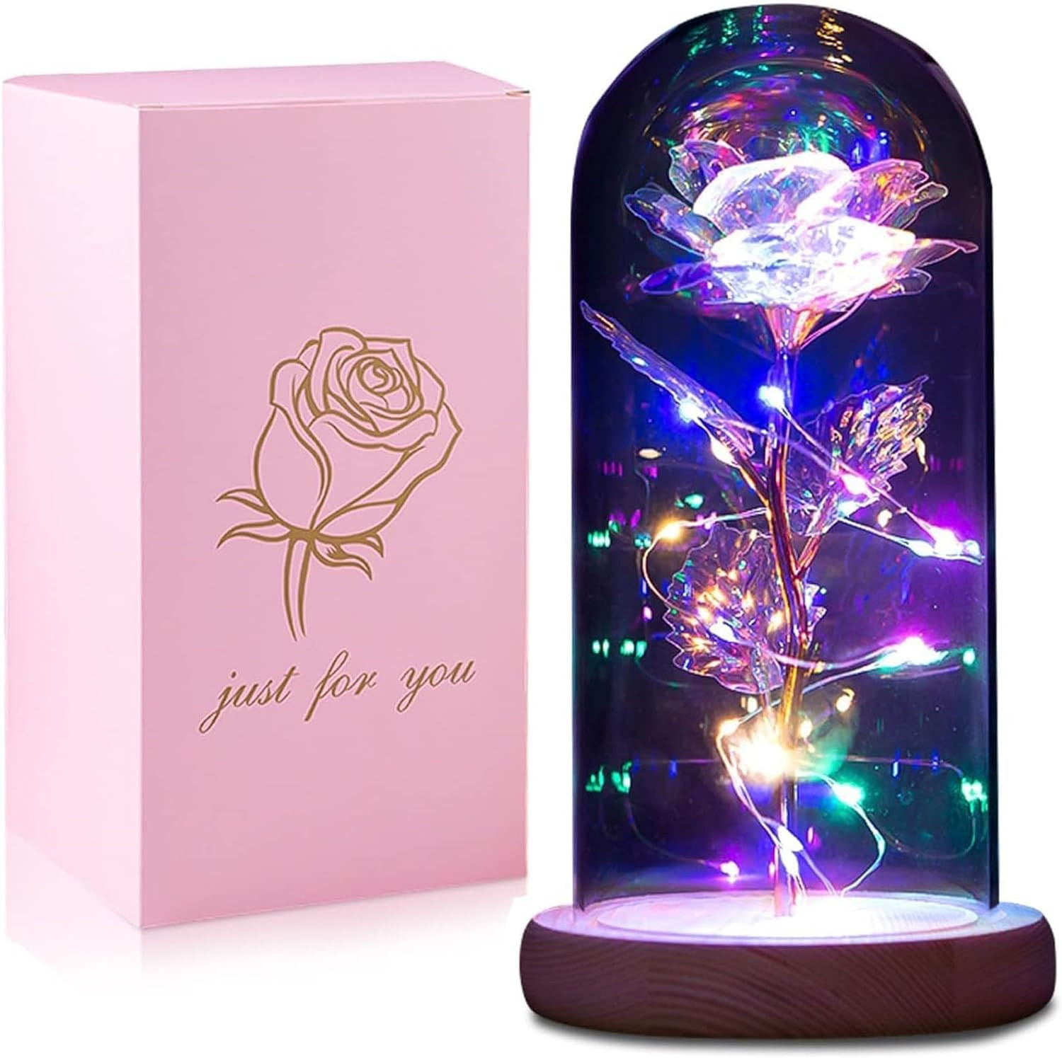 LED Light Eternal Rose Flower In Glass Dome For Him/Her