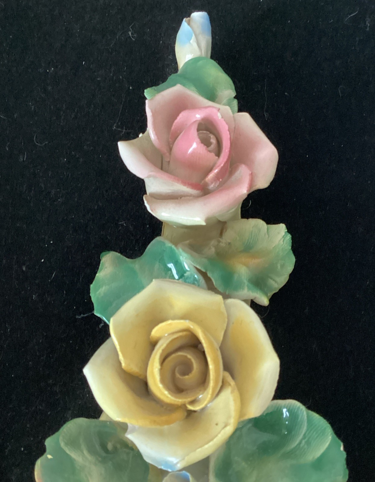 Vintage Capodimonte Italian Porcelain Rose Ornate 3D Framed MCM Art