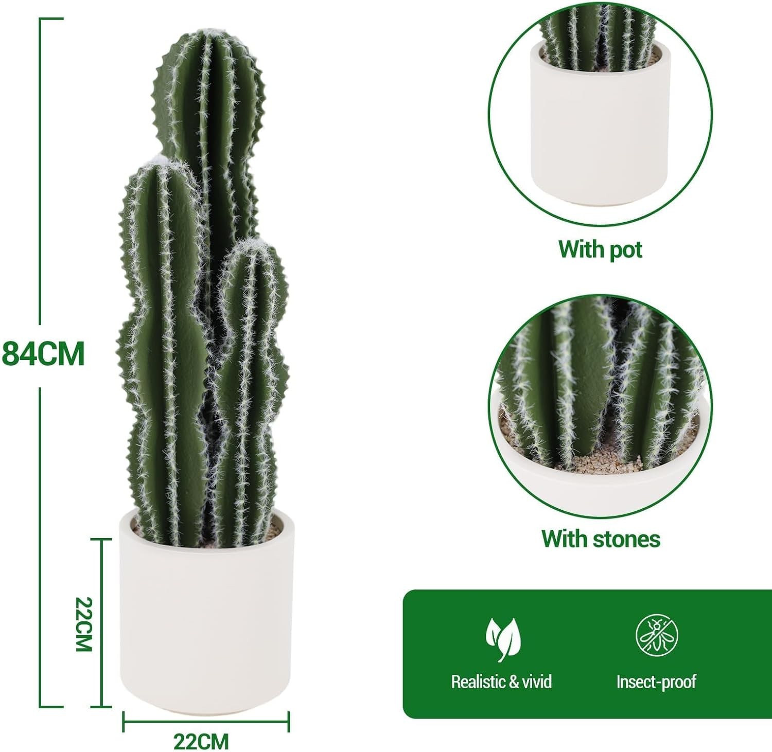 Realistic Artificial Cactus Plant in Pot – Lifelike Faux Saguaro Fleshy Plant