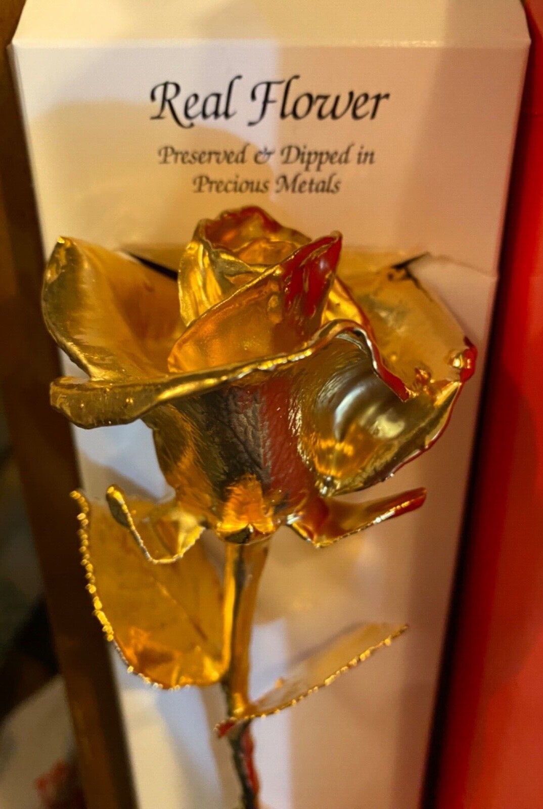 (New) Real American Rose – 24k Gold Dipped Real Rose 12″ in GIFT BOX (w/ window)