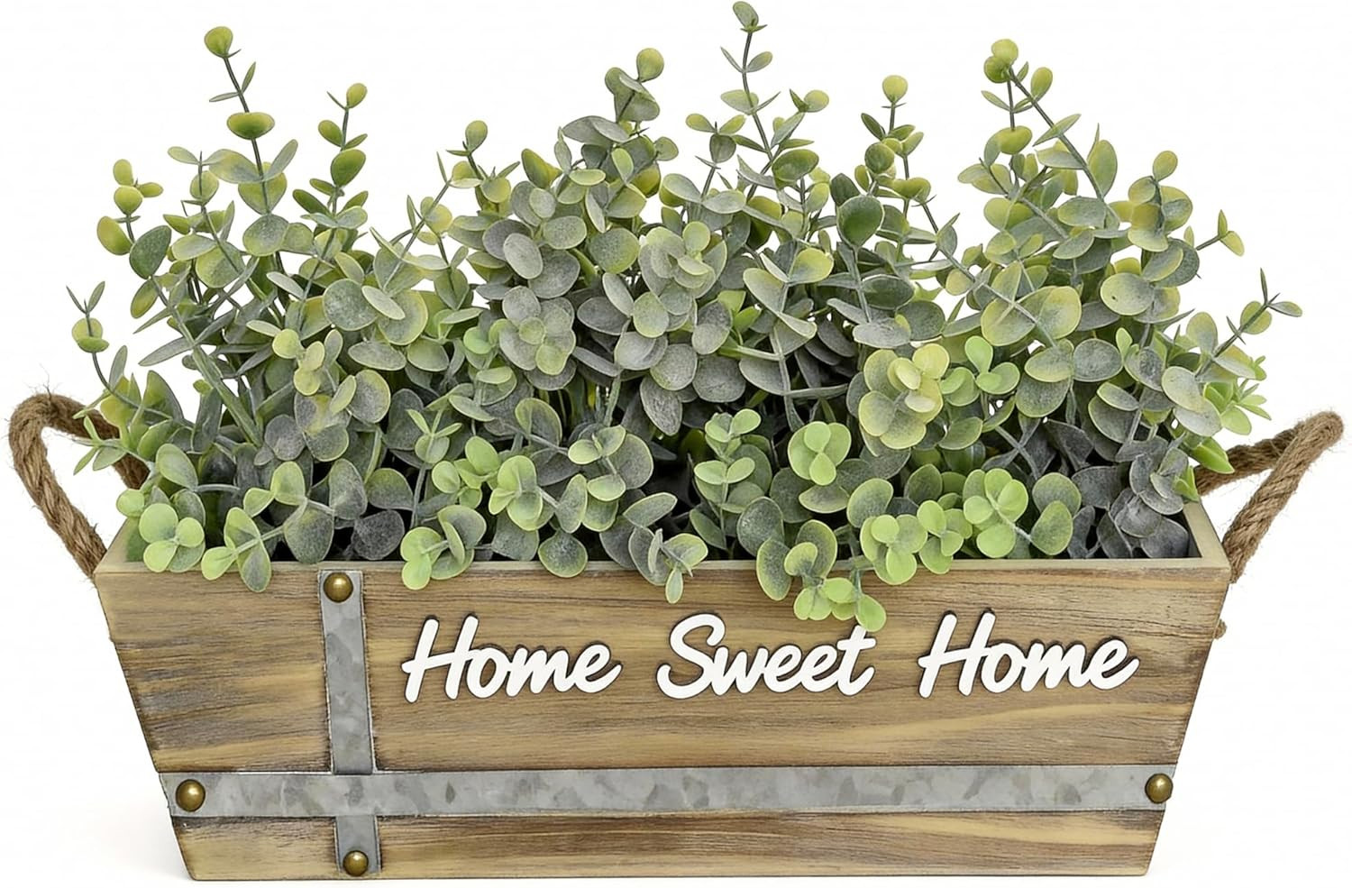 Artificial Eucalyptus Table Centerpiece in Wooden Box, Faux Greenery Arrangement