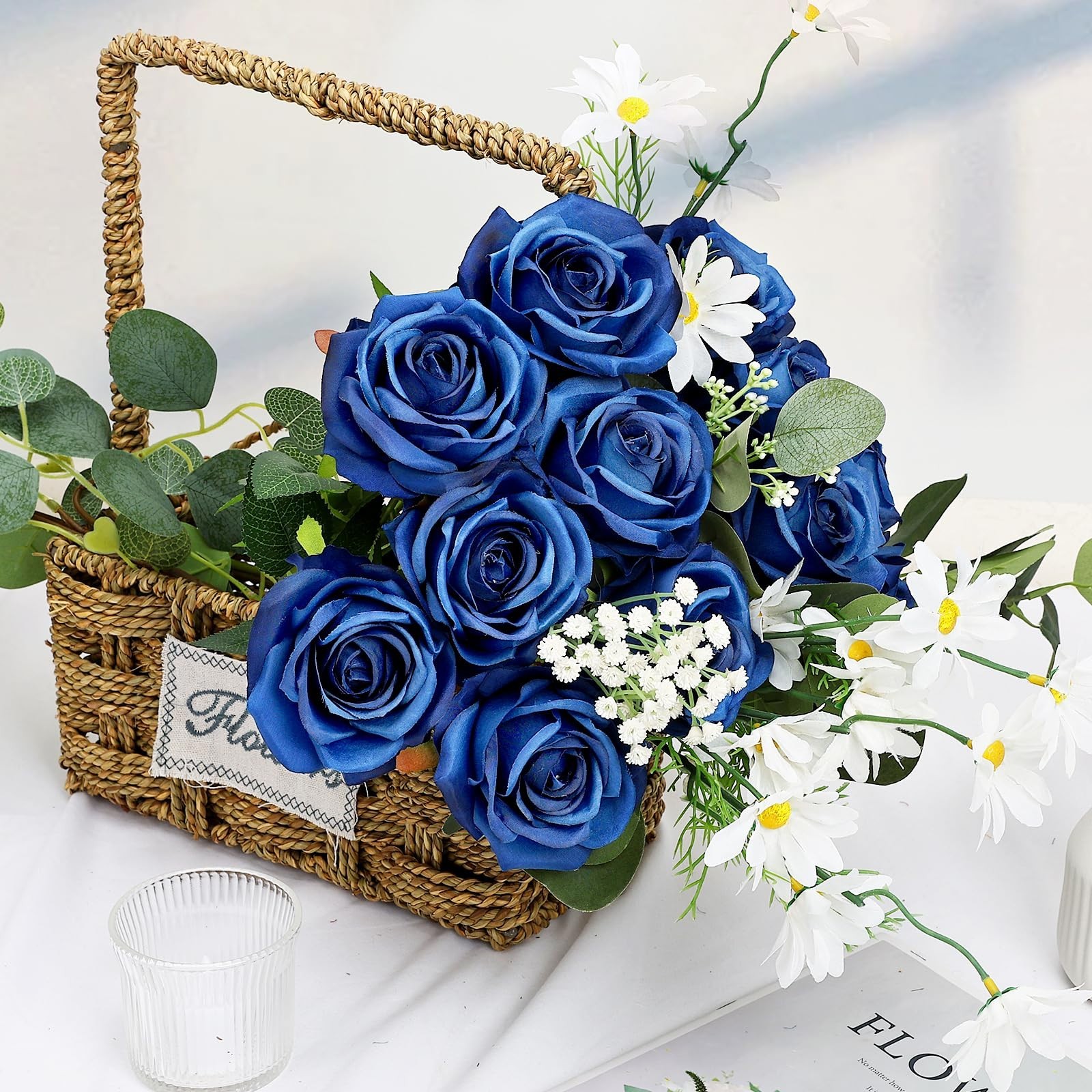48 PCS Royal Blue Artificial Roses – Silk Flowers with Long Stems for DIY Bouque