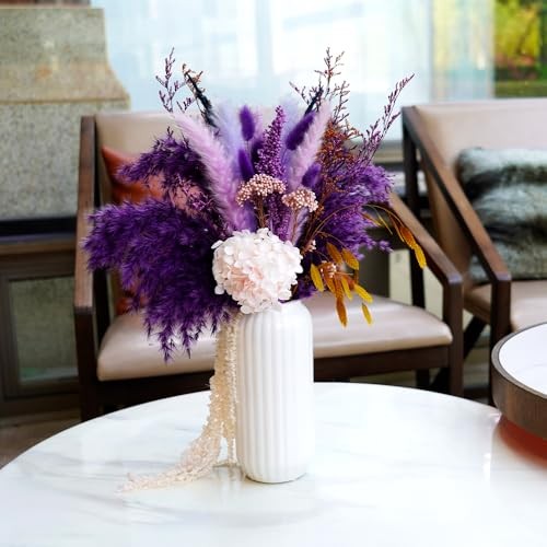 Natural Dried Pampas Grass Bouquet with Black Ceramic Vase, 17″ Color Scheme 3