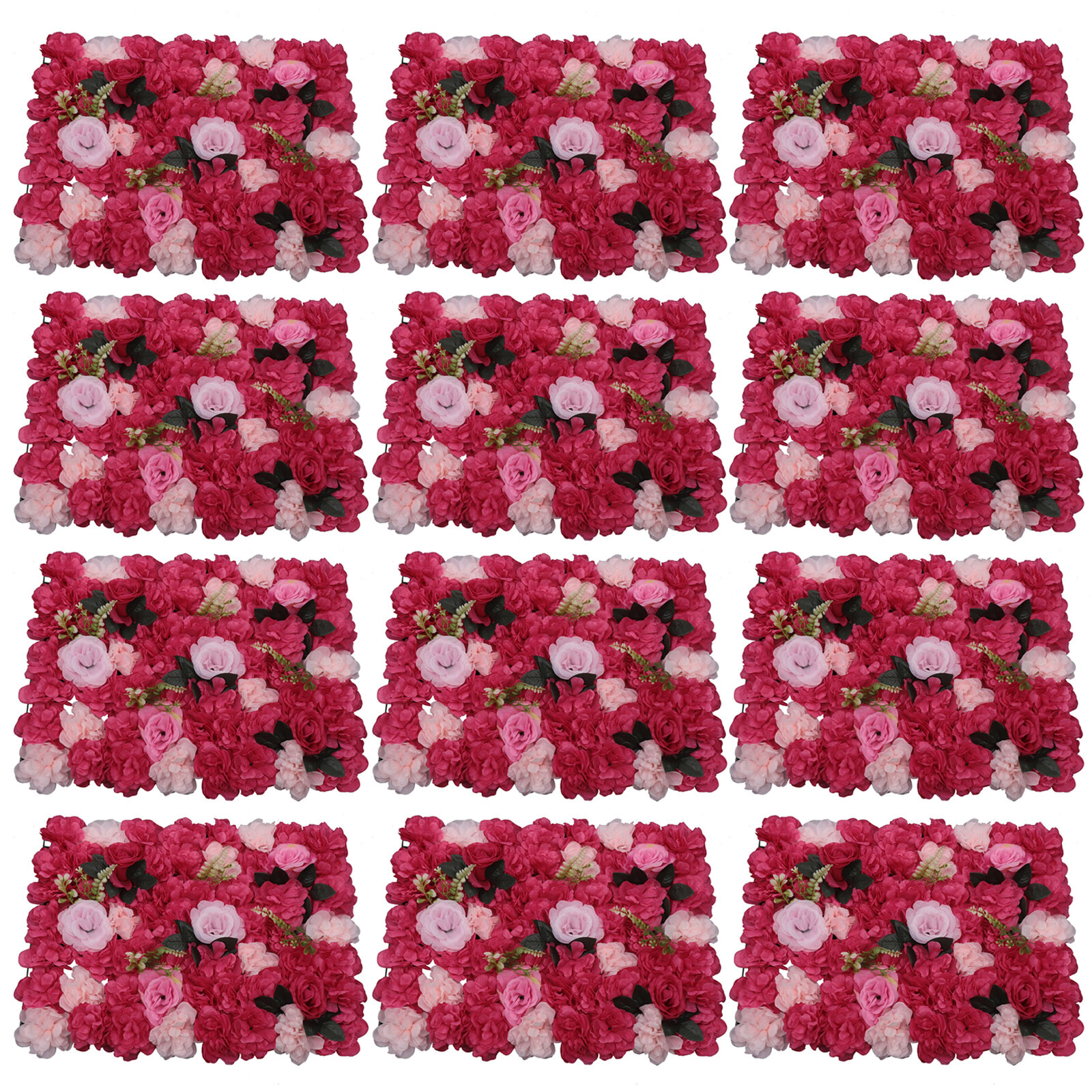 12Pcs Artificial Flower Wall Panels Red And Pink Rose Wall Panels Backdrop Decor