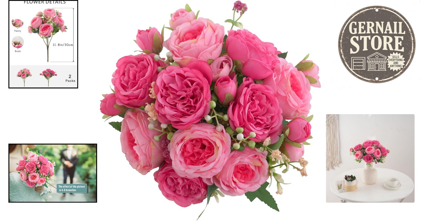 2 Packs Rose Pink Silk Peonies: Artificial Flowers for Weddings & Home Decor