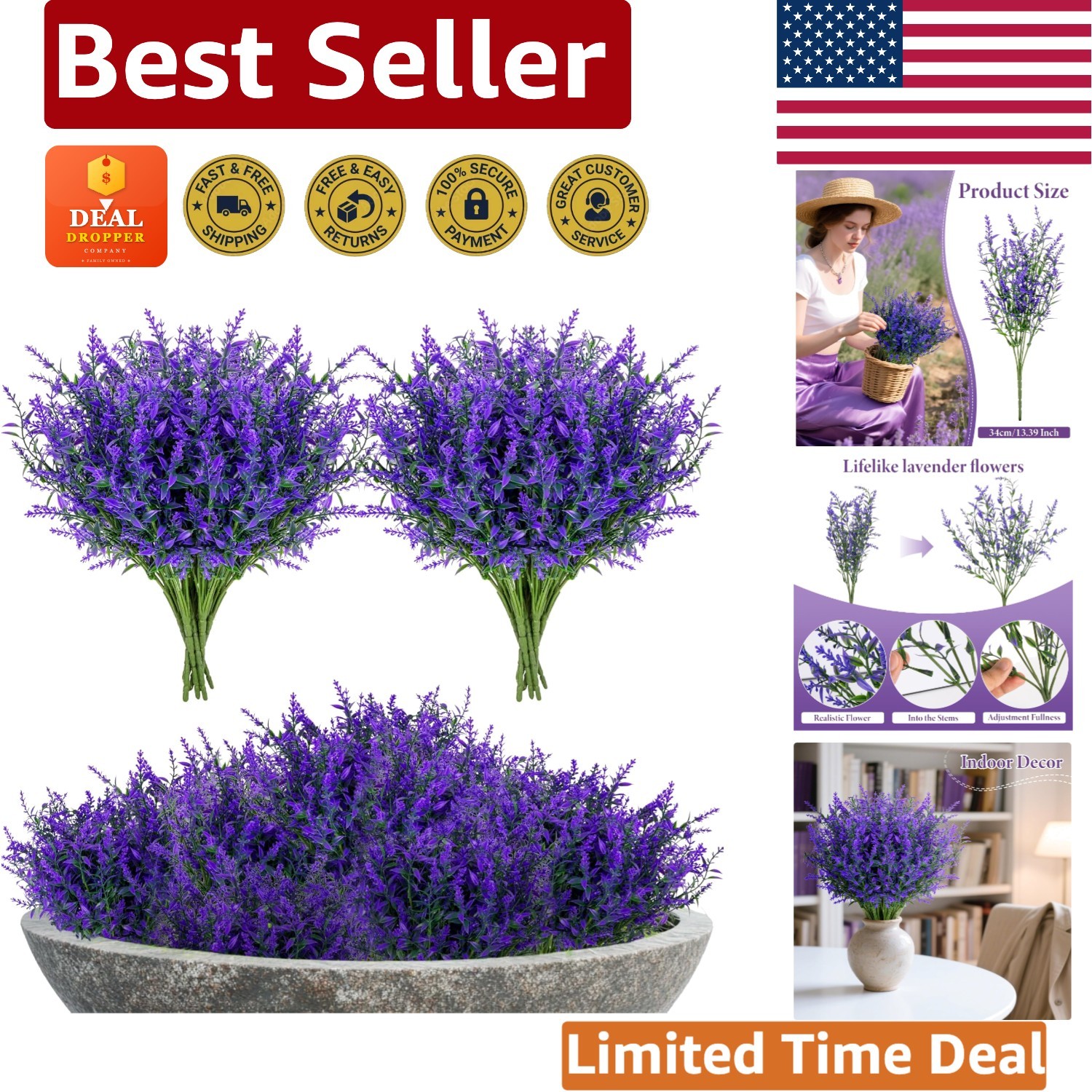 Vibrant 7 Pcs UV Resistant Lavender Flowers for Easy Indoor and Outdoor Styling
